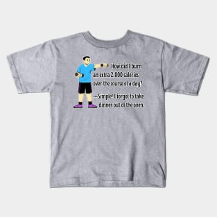 Skip the Gym Weightlifting Workout! Father's Secret to Burning Calories Without a Diet. (w/Cartoon Dad) (MD23Frd005) Kids T-Shirt